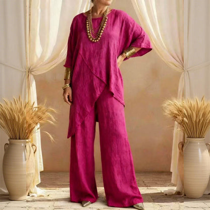 💥Women's Two-Piece Loose Fit Outfit with Asymmetrical Top
