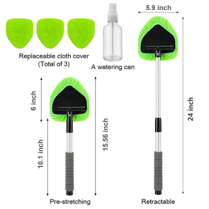 Extendable Windshield Cleaning Tool – 180° Rotating Head Car Window Cleaner with Non-Slip Grip & 4 Reusable Washable Microfiber Pads, Streak-Free Interior Glass Cleaning Kit