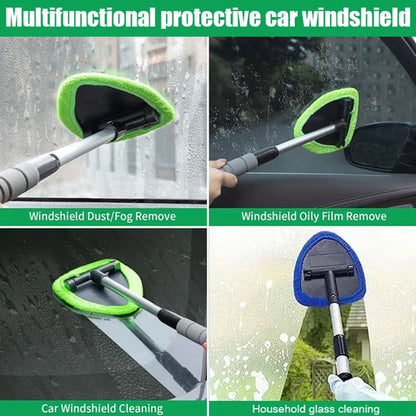 Extendable Windshield Cleaning Tool – 180° Rotating Head Car Window Cleaner with Non-Slip Grip & 4 Reusable Washable Microfiber Pads, Streak-Free Interior Glass Cleaning Kit
