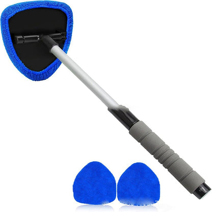 Extendable Windshield Cleaning Tool – 180° Rotating Head Car Window Cleaner with Non-Slip Grip & 4 Reusable Washable Microfiber Pads, Streak-Free Interior Glass Cleaning Kit