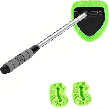 Extendable Windshield Cleaning Tool – 180° Rotating Head Car Window Cleaner with Non-Slip Grip & 4 Reusable Washable Microfiber Pads, Streak-Free Interior Glass Cleaning Kit