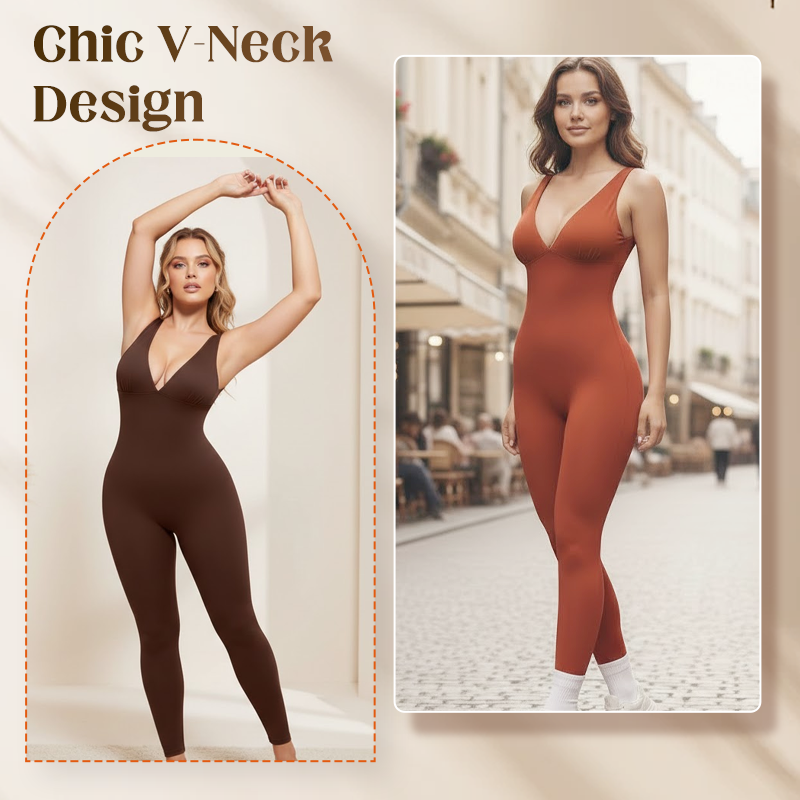 💫High-Stretch V-Neck Jumpsuit – All-day ease for fitness & beyond. Breathable, flexible & effortlessly chic. Your go-to for movement.