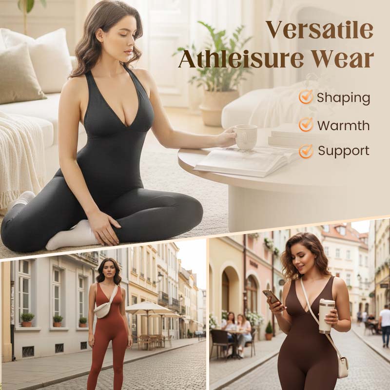 💫High-Stretch V-Neck Jumpsuit – All-day ease for fitness & beyond. Breathable, flexible & effortlessly chic. Your go-to for movement.