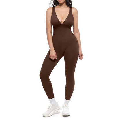 💫High-Stretch V-Neck Jumpsuit – All-day ease for fitness & beyond. Breathable, flexible & effortlessly chic. Your go-to for movement.