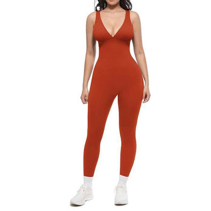 💫High-Stretch V-Neck Jumpsuit – All-day ease for fitness & beyond. Breathable, flexible & effortlessly chic. Your go-to for movement.