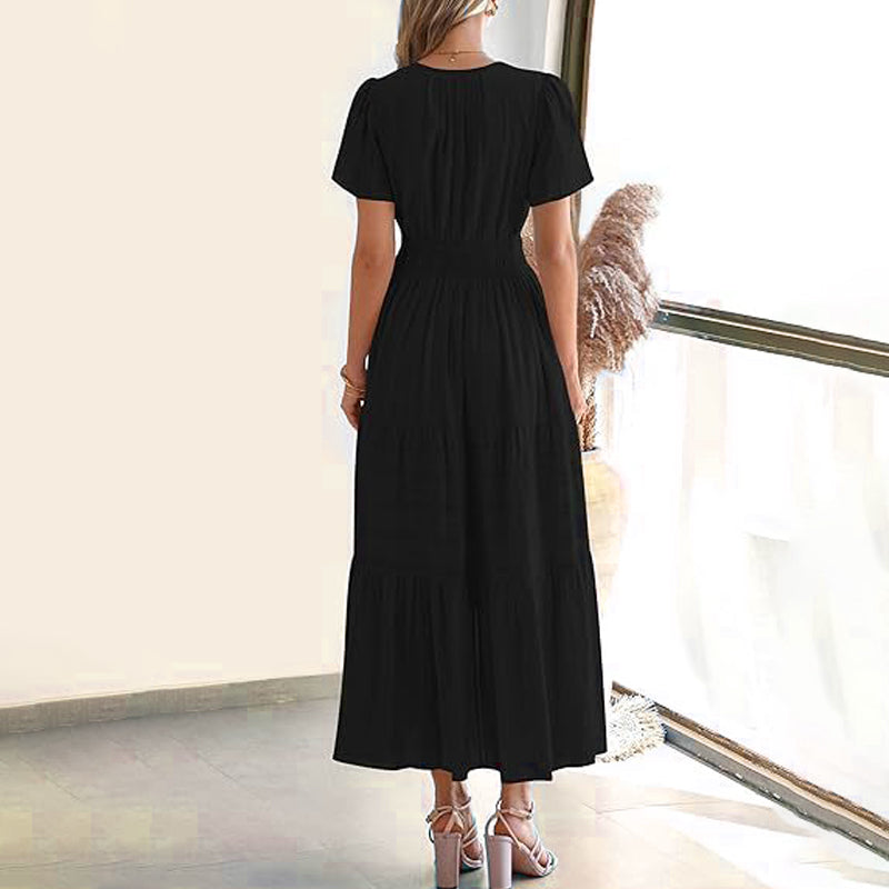 💕Women's Boho Chic Smocked Waist Maxi Dress