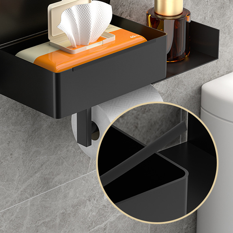 Toilet paper holder with shelf and storage compartment – drill-free installation