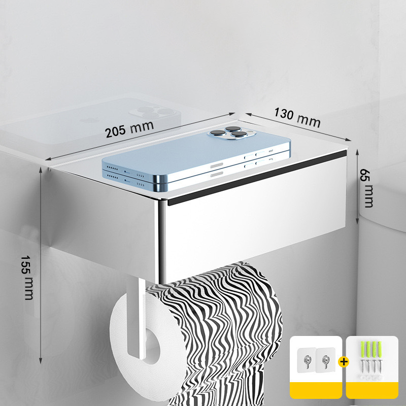 Toilet paper holder with shelf and storage compartment – drill-free installation