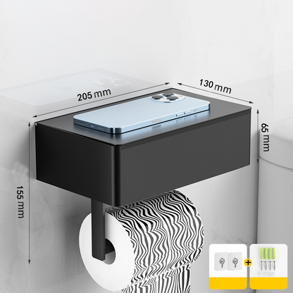 Toilet paper holder with shelf and storage compartment – drill-free installation