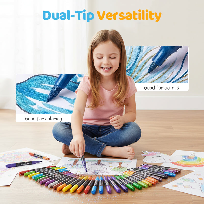Glitter Brush Markers – dual-tip design, shimmering ink makes cards & crafts sparkle