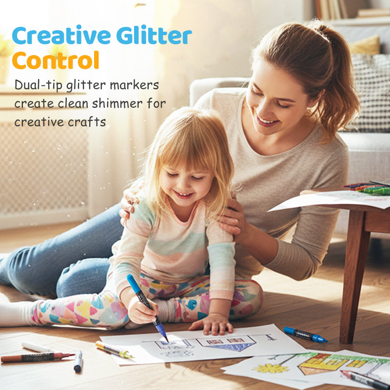 Glitter Brush Markers – dual-tip design, shimmering ink makes cards & crafts sparkle