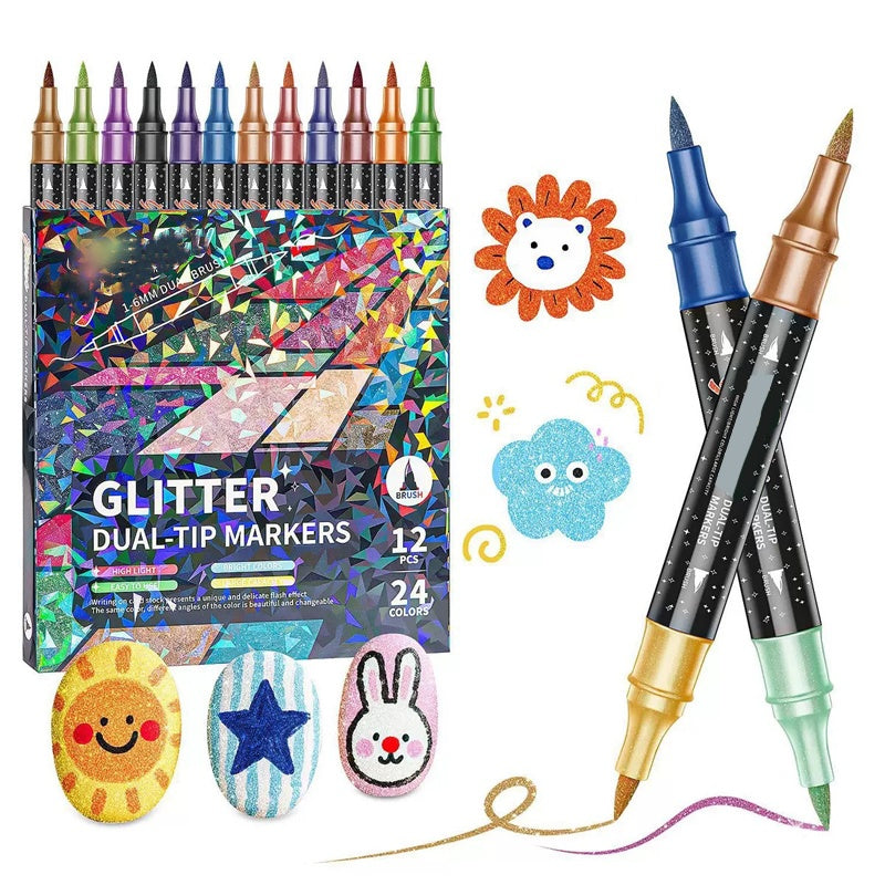 Glitter Brush Markers – dual-tip design, shimmering ink makes cards & crafts sparkle