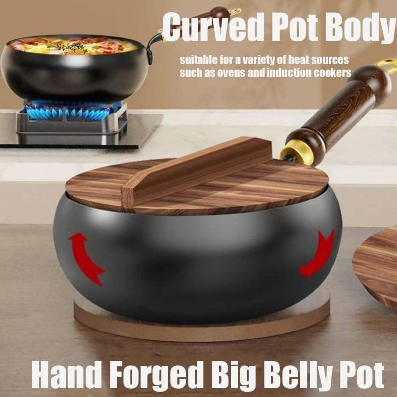 Uncoated Thick Iron Pot with Lid