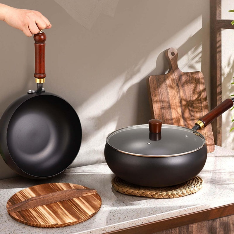 Uncoated Thick Iron Pot with Lid