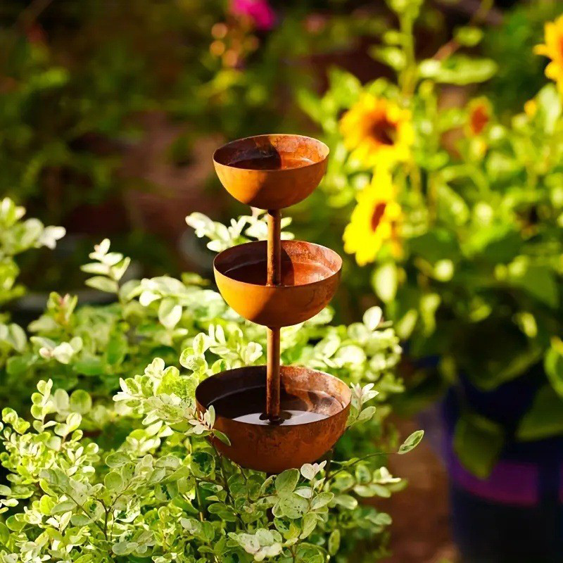 ☔️3-Tier Rustic Metal Bird Feeder & Drinker Stake