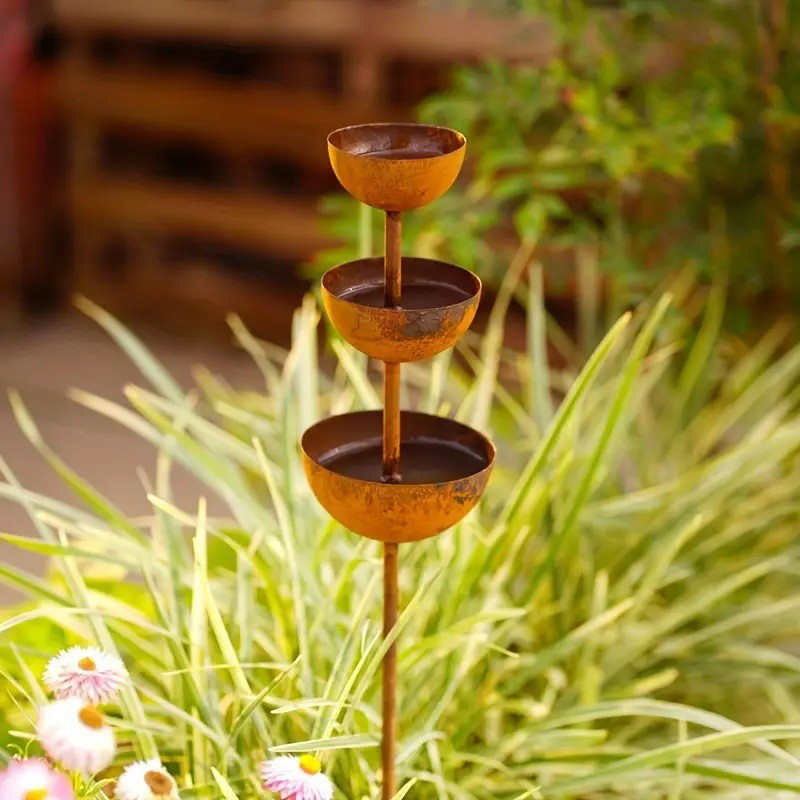 ☔️3-Tier Rustic Metal Bird Feeder & Drinker Stake