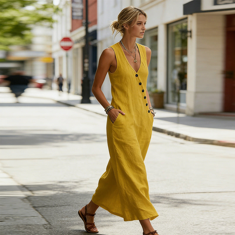 🔥Women's Sleeveless V-Neck Maxi Dress with Pockets