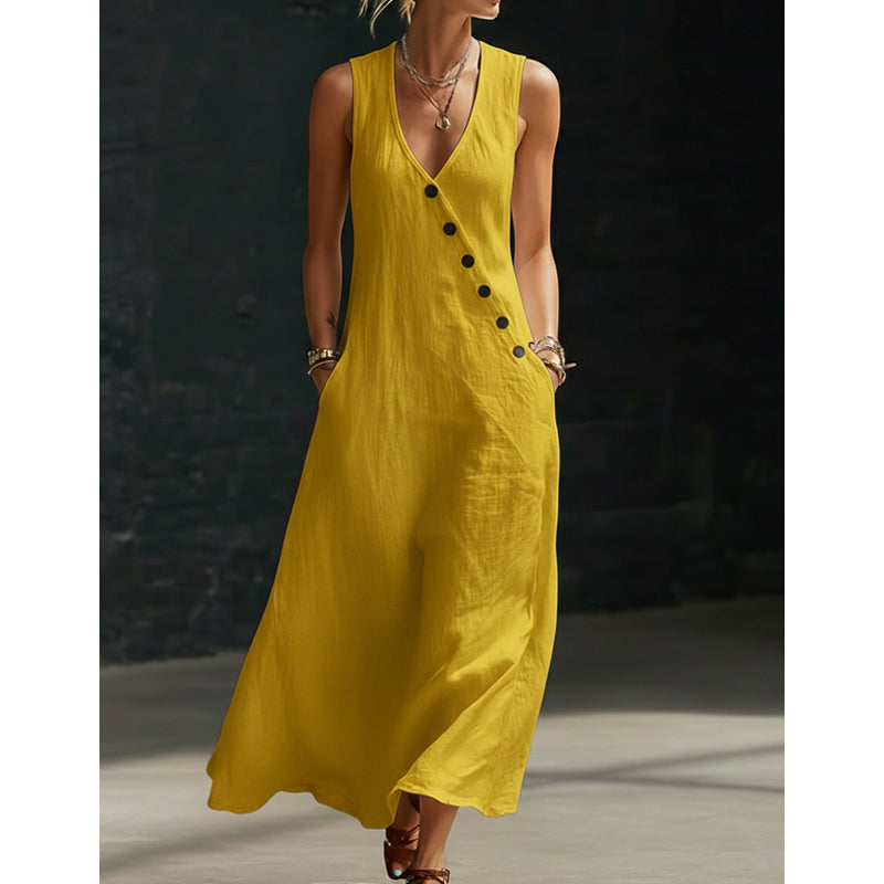 🔥Women's Sleeveless V-Neck Maxi Dress with Pockets
