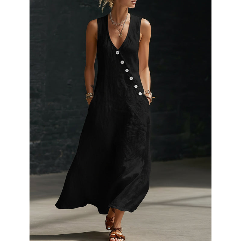 🔥Women's Sleeveless V-Neck Maxi Dress with Pockets