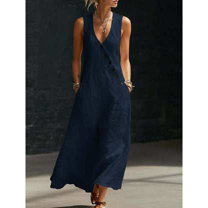 🔥Women's Sleeveless V-Neck Maxi Dress with Pockets