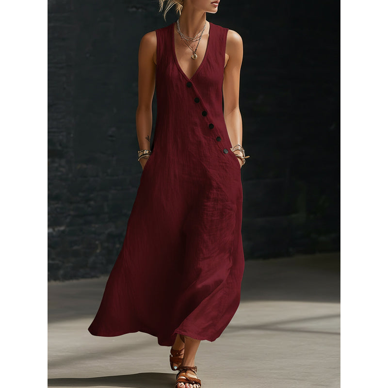 🔥Women's Sleeveless V-Neck Maxi Dress with Pockets