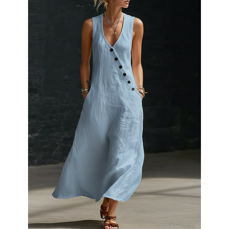 🔥Women's Sleeveless V-Neck Maxi Dress with Pockets