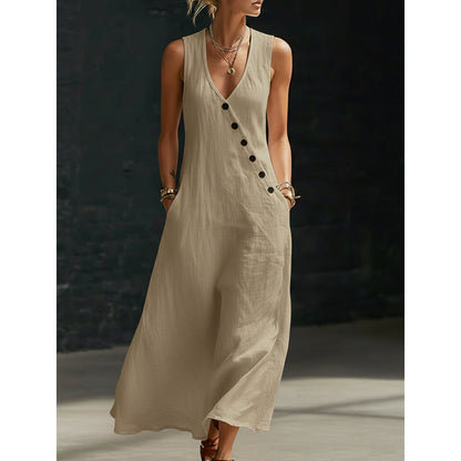🔥Women's Sleeveless V-Neck Maxi Dress with Pockets