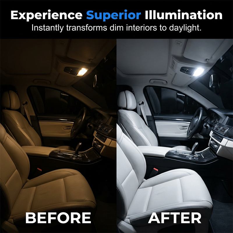 🚗20-Piece LED Car Lighting Kit: Includes roof lights, T10 parking lights, dual-tip reading lights, license plate lights, and interior lights
