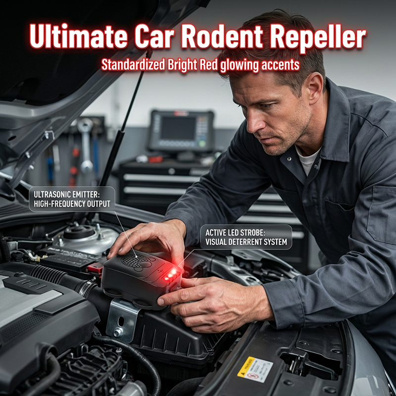 12V Ultrasonic Car Rodent Repeller with LED Strobe Lights