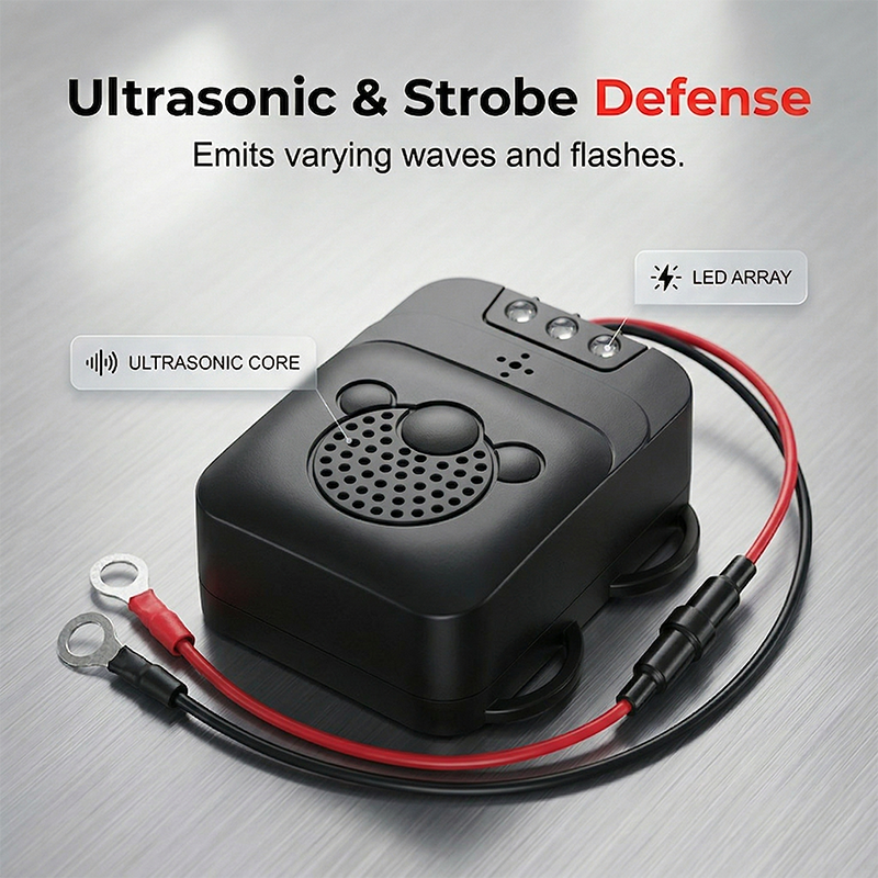 12V Ultrasonic Car Rodent Repeller with LED Strobe Lights