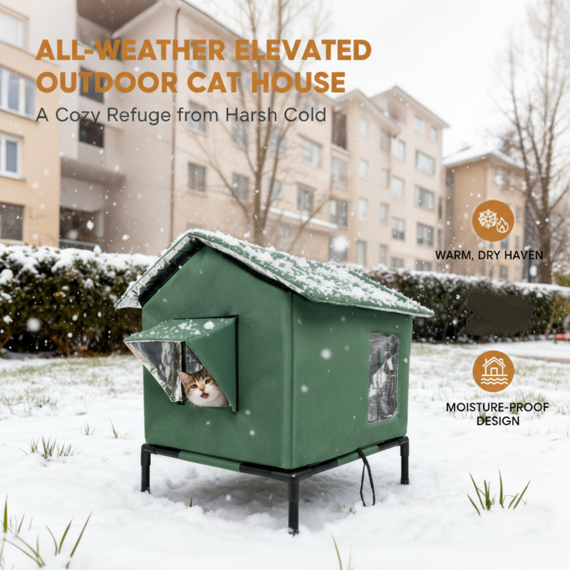 All-Weather Elevated Outdoor Cat House – Waterproof, Insulated, Foldable