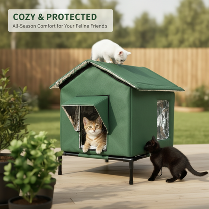 All-Weather Elevated Outdoor Cat House – Waterproof, Insulated, Foldable