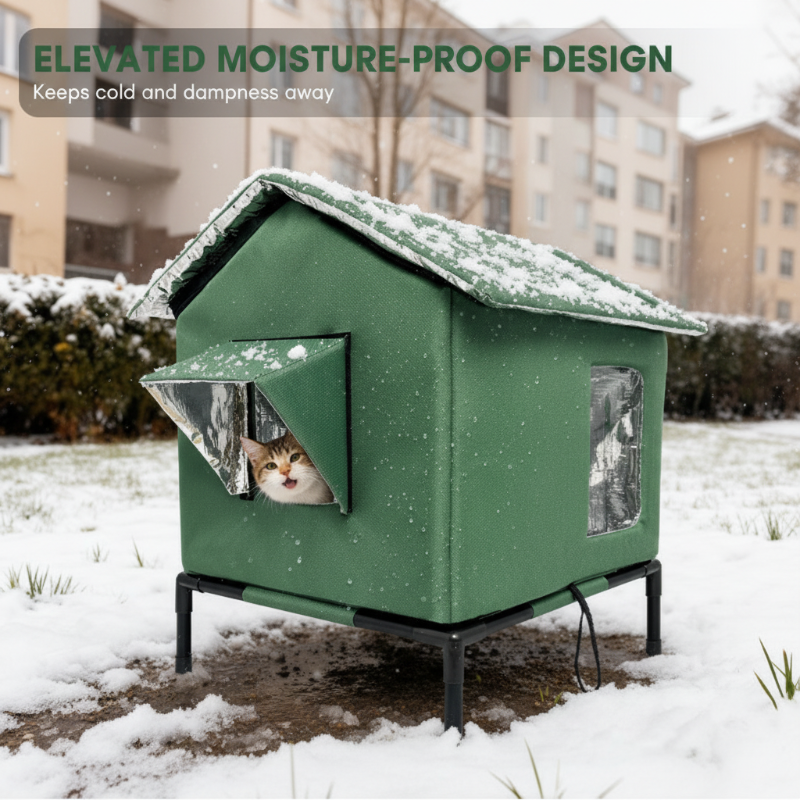 All-Weather Elevated Outdoor Cat House – Waterproof, Insulated, Foldable
