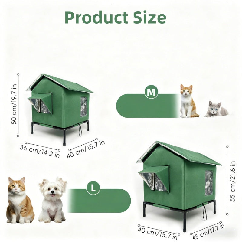 All-Weather Elevated Outdoor Cat House – Waterproof, Insulated, Foldable