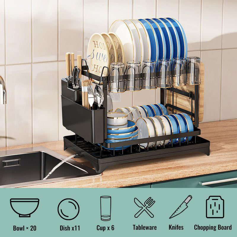 🔥2-Tier Dish Drying Rack with Drainboard