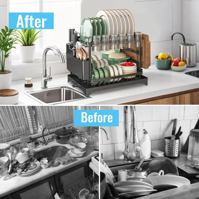 🔥2-Tier Dish Drying Rack with Drainboard