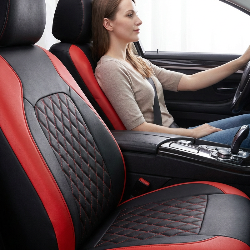🎉9-Piece Quilted Faux Leather Seat Covers – Car Interior Accessory