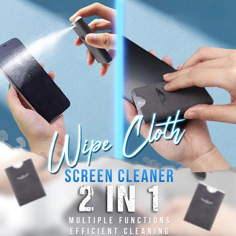 2-in-1 Screen Cleaner & Microfiber Cloth – Spray & Wipe, No Residue, Portable