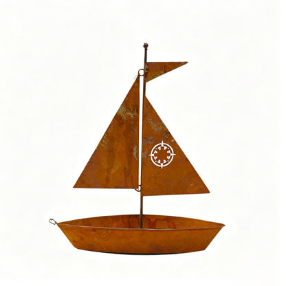 ⛵🌱 Rustic Sailboat Metal Planter – Handcrafted, weather-resistant & perfect for succulents, herbs or flowers – charming garden or shelf decor