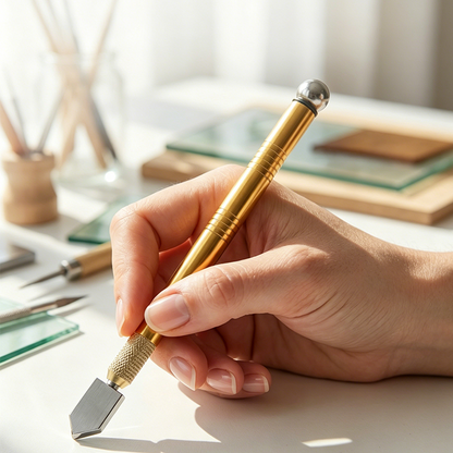 Professional pen-style glass cutter – Carbide wheel, ergonomic grip, and precise cutting – perfect for mirrors, windows, or glass art