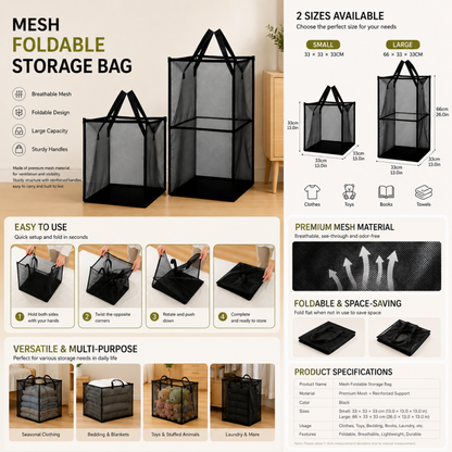 Foldable Mesh Laundry Hamper with Handles