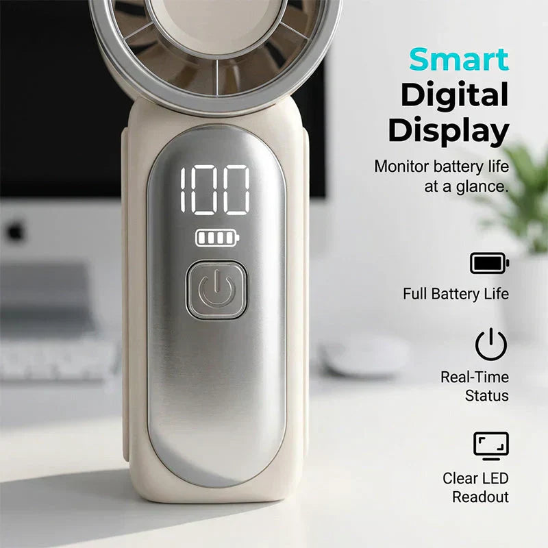 ❄️Mini Handheld Fan with LED Display👍5-Speed Turbo Pocket size Fan✨USB Rechargeable, High-Speed Cooling for Travel & Makeup