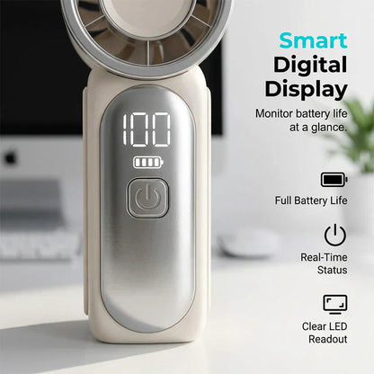 ❄️Mini Handheld Fan with LED Display👍5-Speed Turbo Pocket size Fan✨USB Rechargeable, High-Speed Cooling for Travel & Makeup