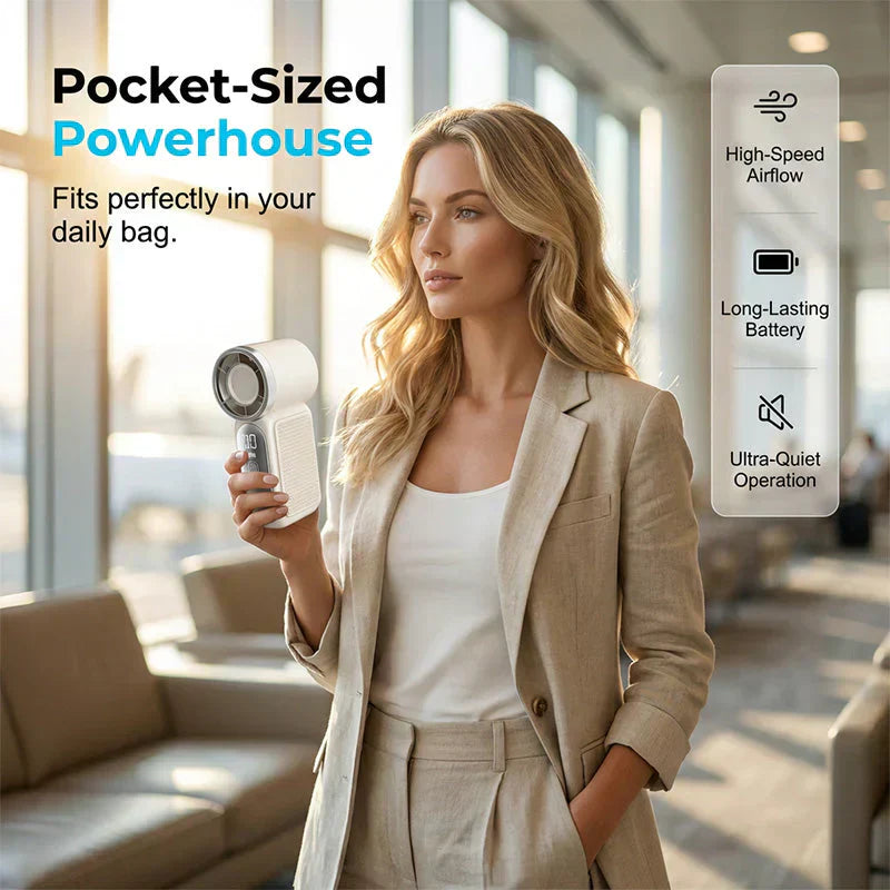 ❄️Mini Handheld Fan with LED Display👍5-Speed Turbo Pocket size Fan✨USB Rechargeable, High-Speed Cooling for Travel & Makeup