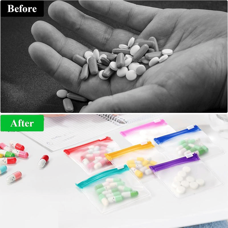 7 Pcs Reusable Clear Pill Bags with Slide Lock