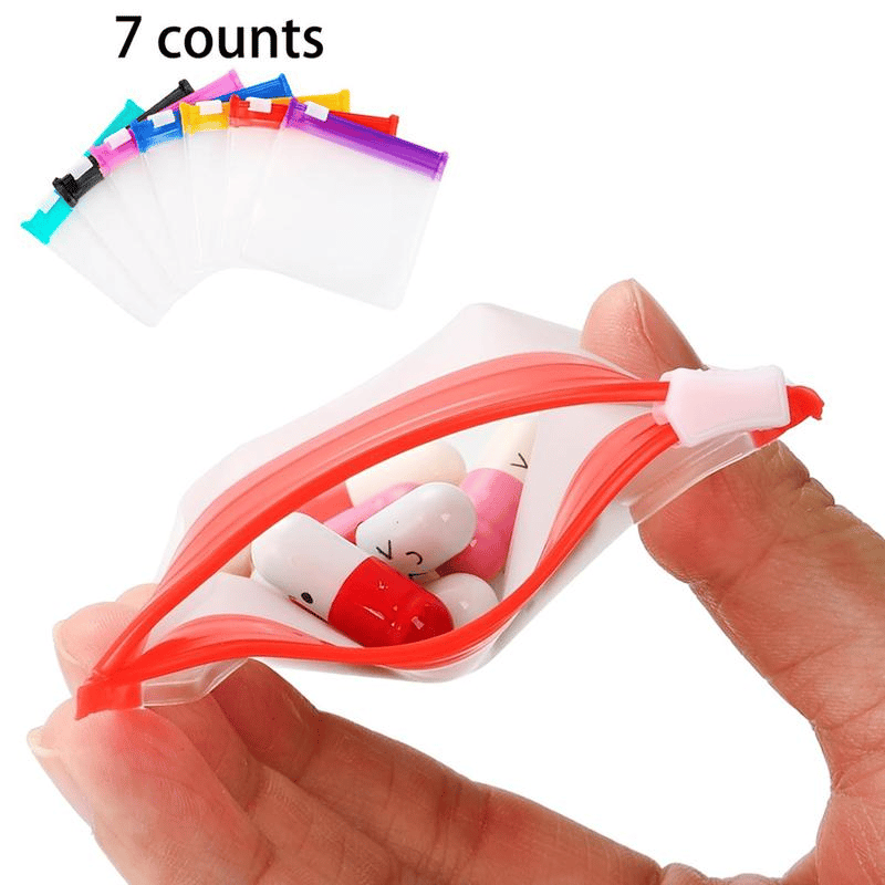 7 Pcs Reusable Clear Pill Bags with Slide Lock