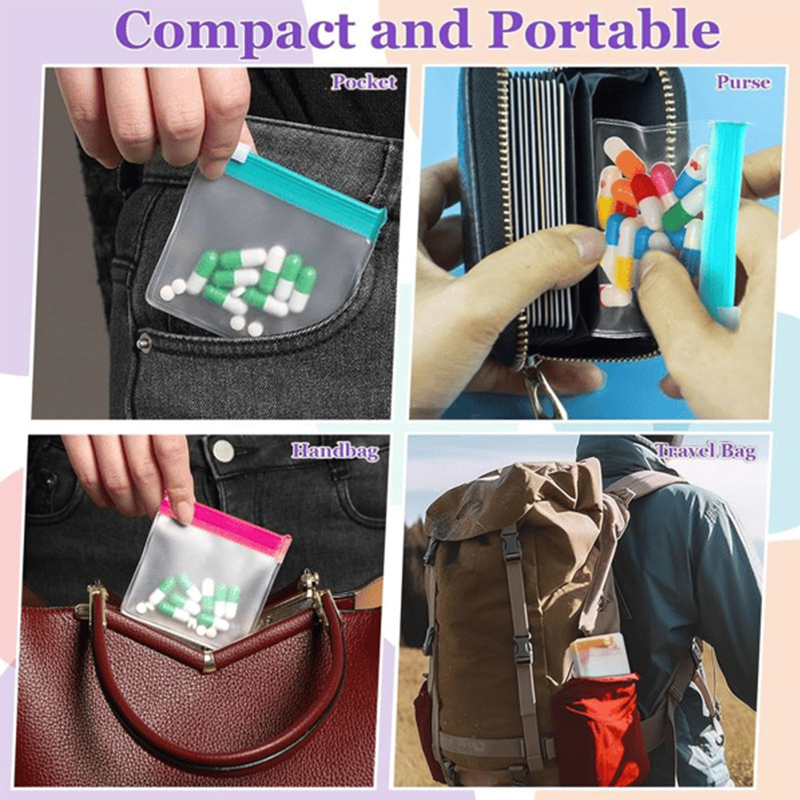 7 Pcs Reusable Clear Pill Bags with Slide Lock
