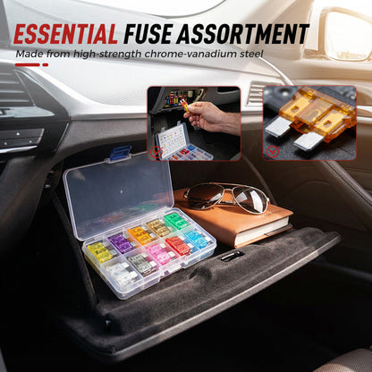 Essential fuse assortment kit in car glovebox