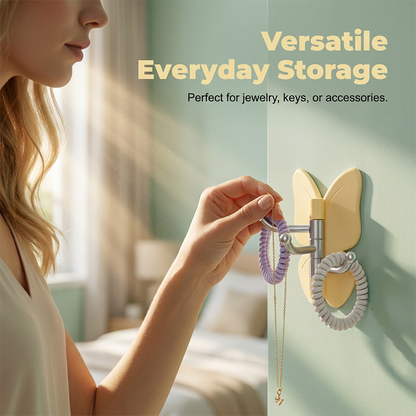 🦋Rotatable butterfly hook – no drilling needed, 3 arms for all your accessories, keeps everything organized