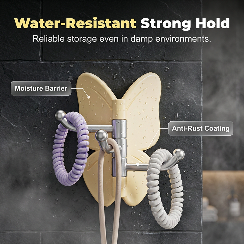 🦋Rotatable butterfly hook – no drilling needed, 3 arms for all your accessories, keeps everything organized
